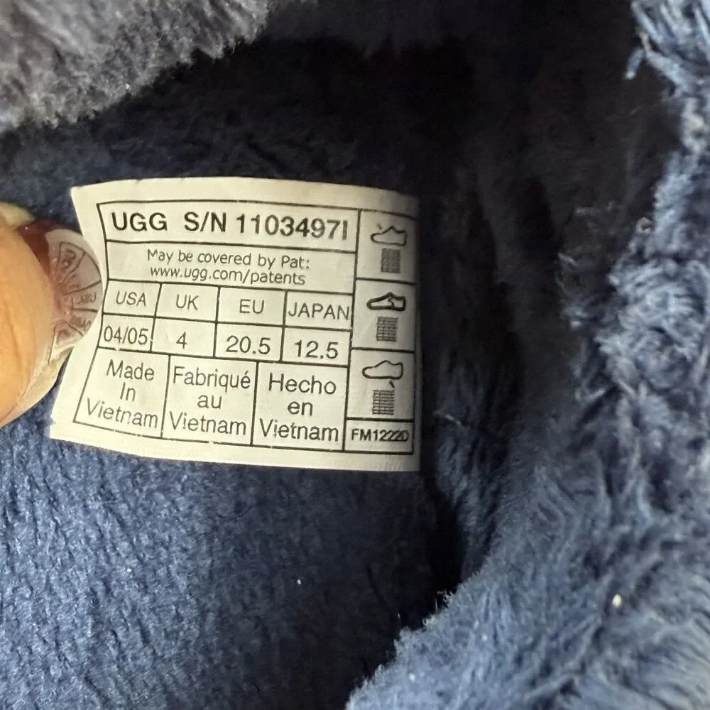 UGG Bixbee Baby Booties Blue Furry Fleece Slippers Shoes Size 4/5
